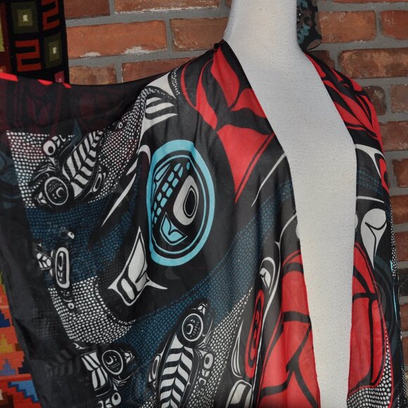 Native Northwest Sheer Wrap Salmon Motif Artist Kwiaahwah Jones - Picture 4 of 10